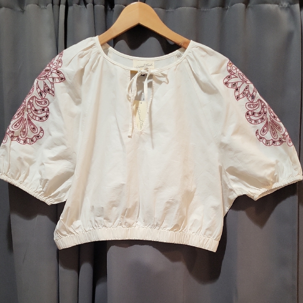 Universal Thread White Blouse with Red Embroidery